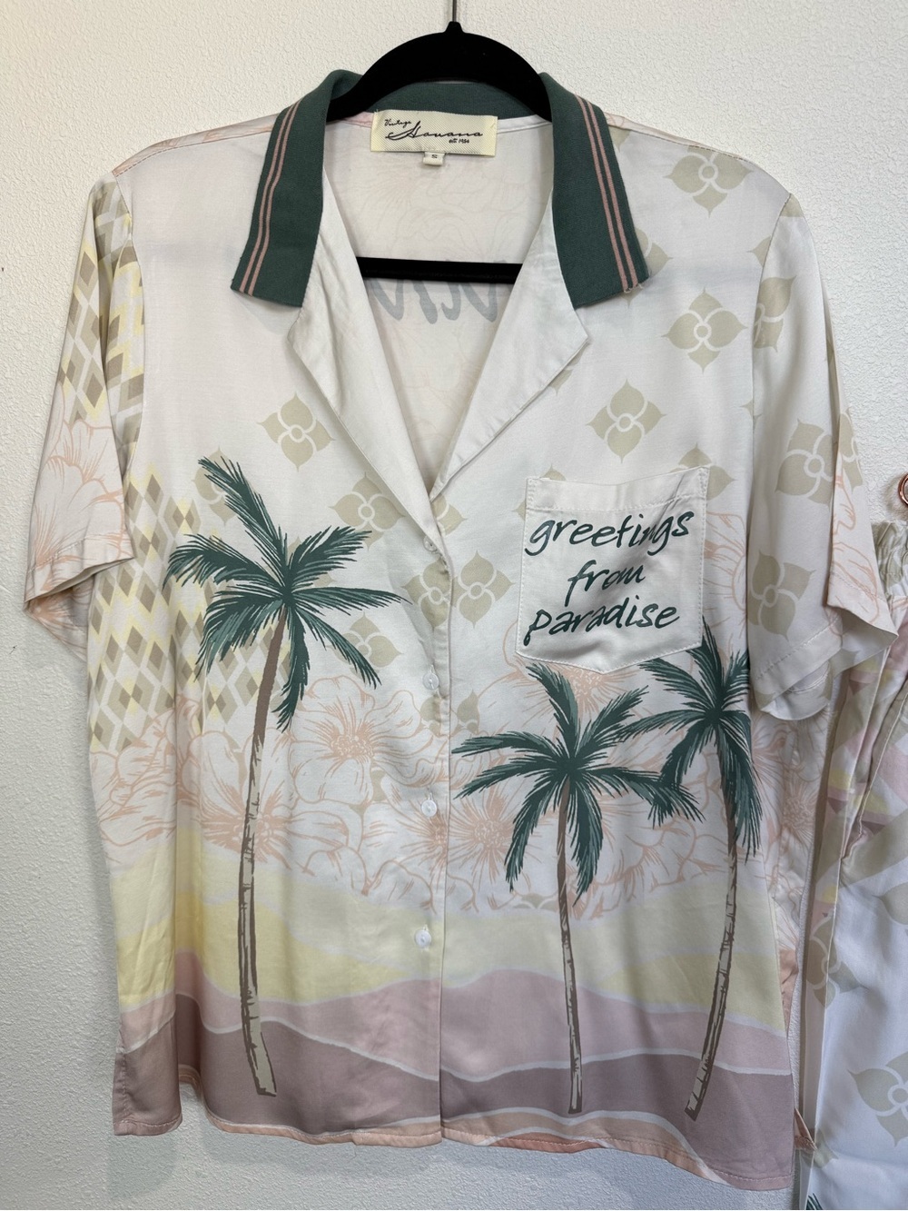 Vintage Havana Paradise Print 2 Piece Set Tropical Lounge Pajama Set S - Picture 3 of 13